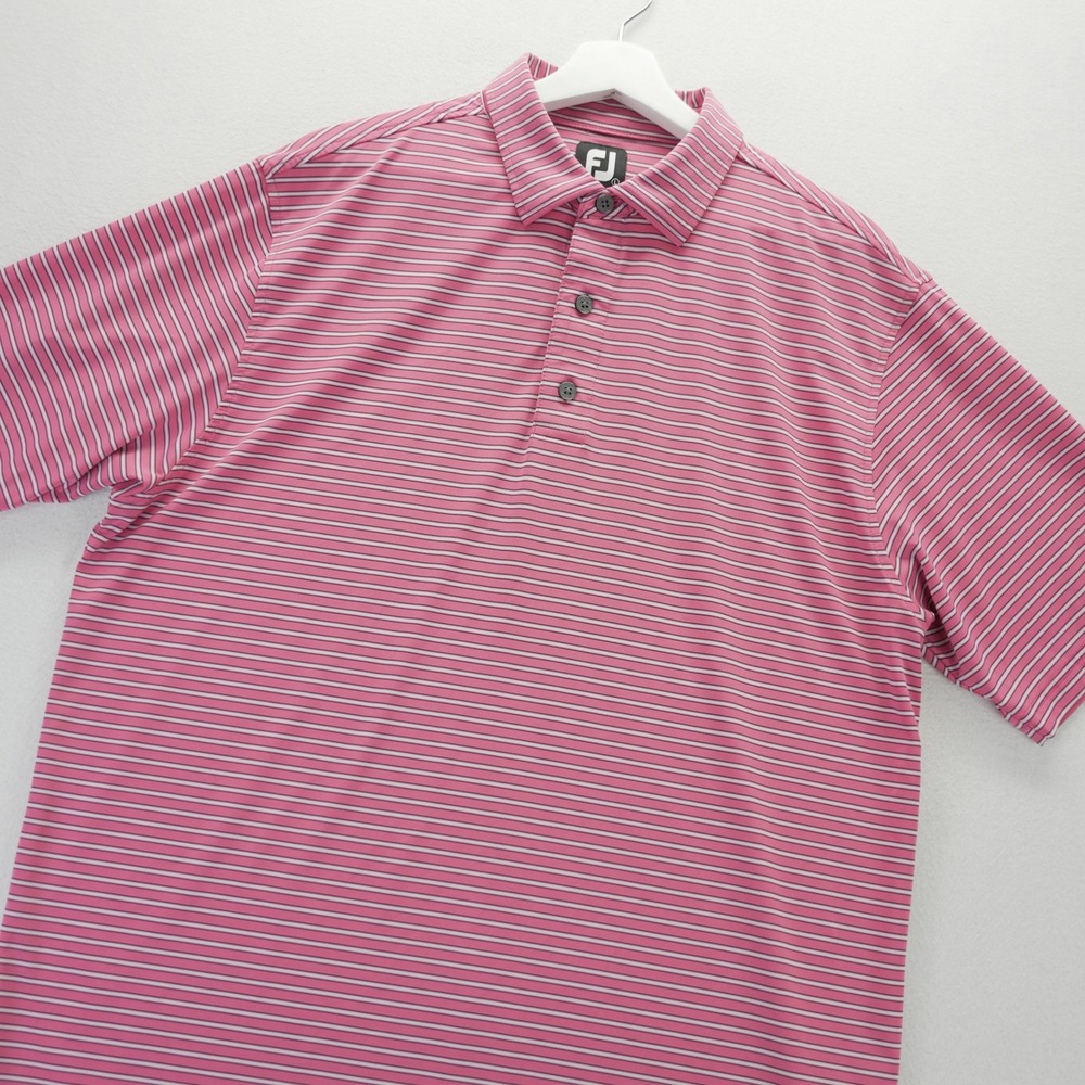 FootJoy Mens ProDry Golf Polo Shirt Pink White Striped Large Short Sleeve FJ